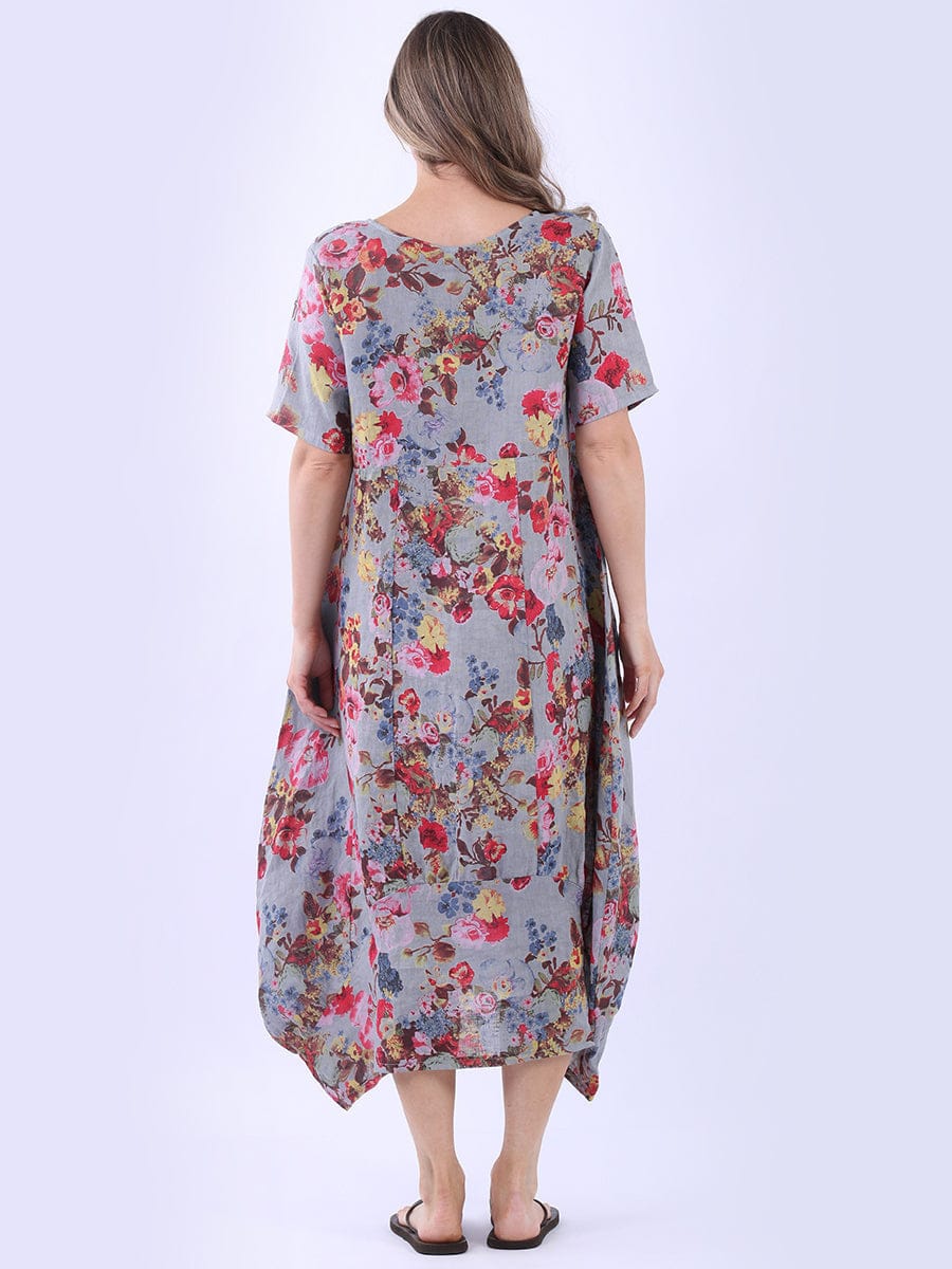 Floral Print Italian Linen Slouch Dress