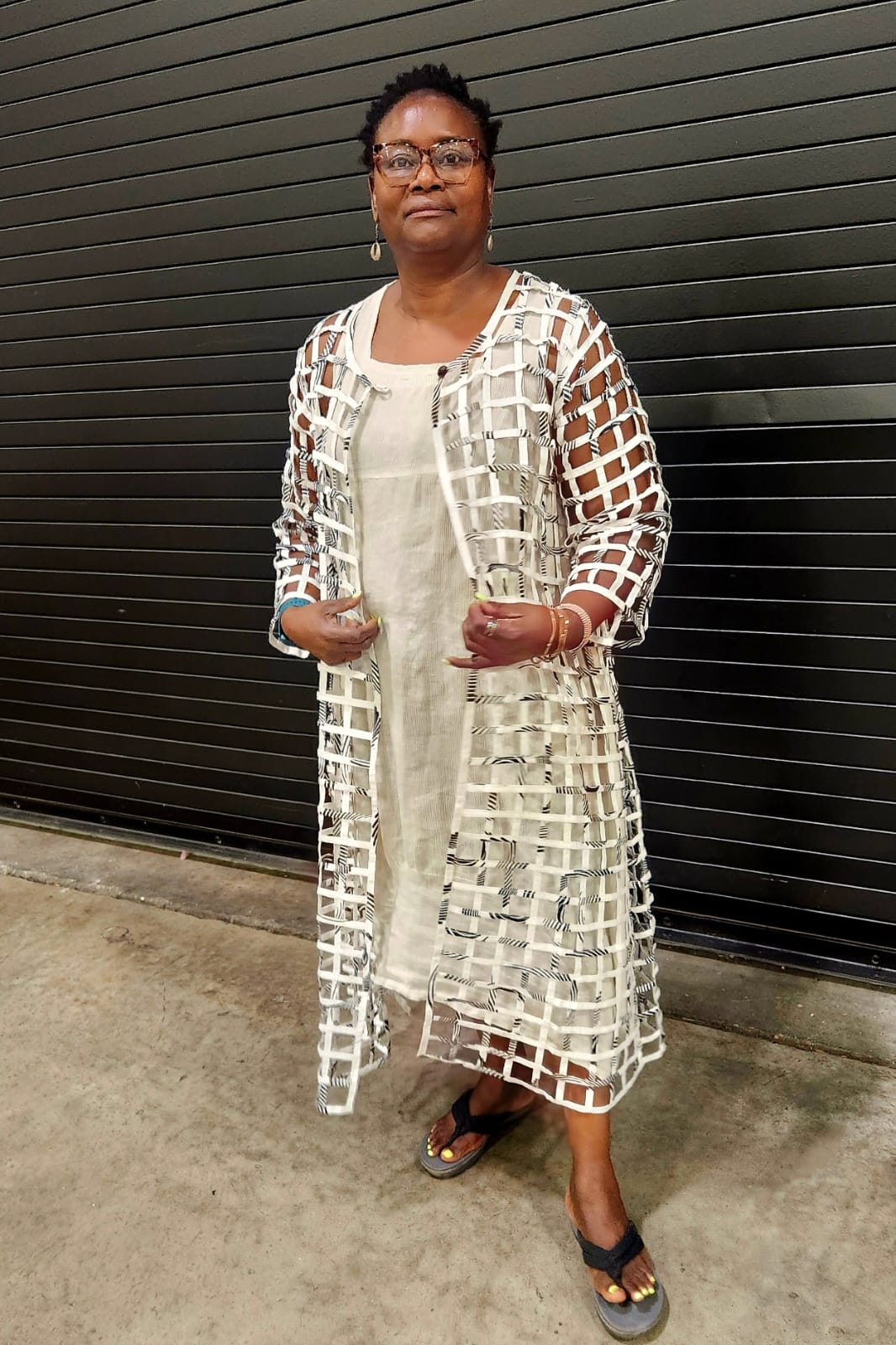 Minala Knot Braided Ankara Vest/Floor Length Mesh Coat for 52 Inches Long Women fits L/XL