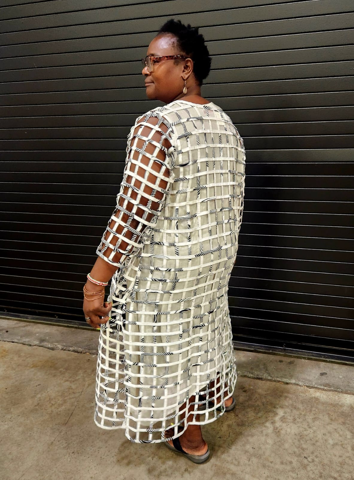 Minala Knot Braided Ankara Vest/Floor Length Mesh Coat for 52 Inches Long Women fits L/XL