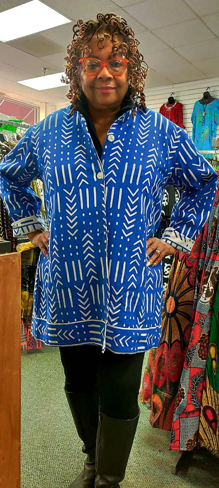 Reversible Mudcloth Print Swing Jacket/Mudcloth Coats/Belma Brand.