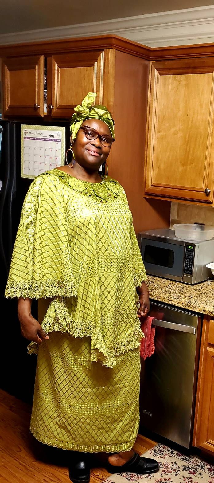Million Stone African Inspired 3pc Lace Skirt Set Poncho Style Top Bell Sleeves and a scarf.