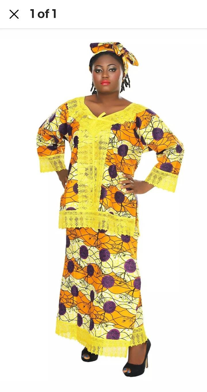 African Traditional Women Skirt Set Printed Kente Wax Lace Gele Head Wrap