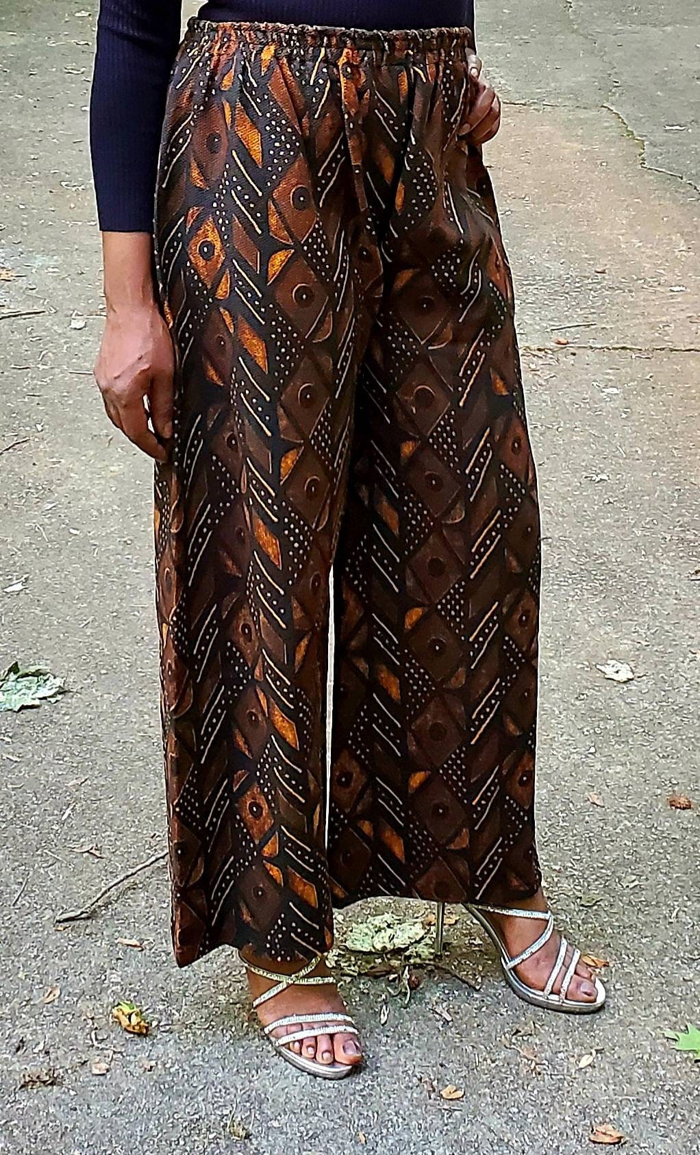 Mudcloth Wide leg pants-UNISEX/African Mudcloth Bogolan Pants fits M/L.