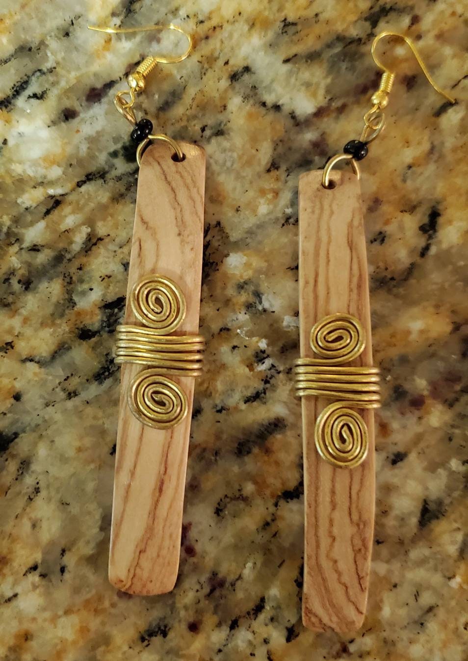 Wire Wrapped Decorative Carved Bone/Wooden Earrings