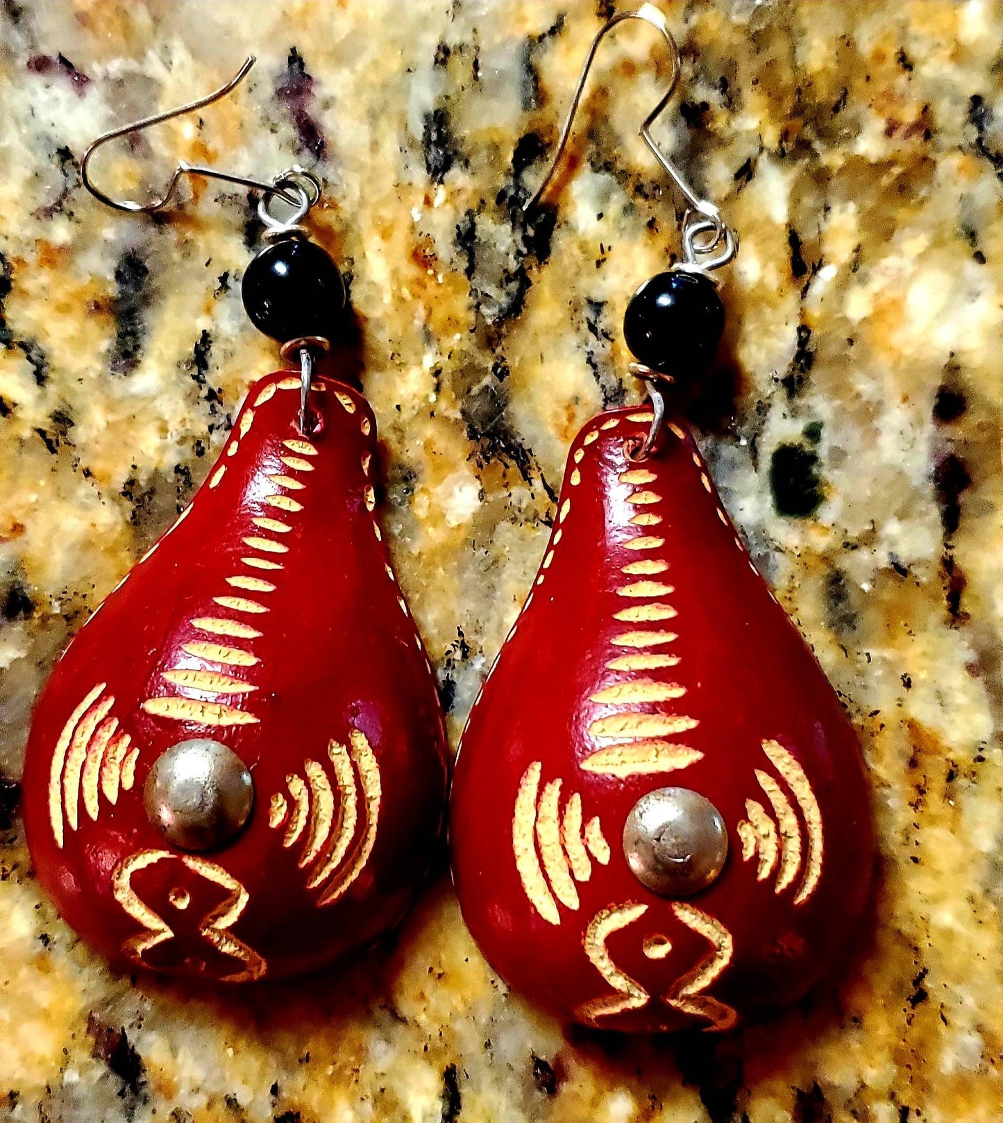 Calabash Earrings made in Kenya. 2.5"Lx, 1"W