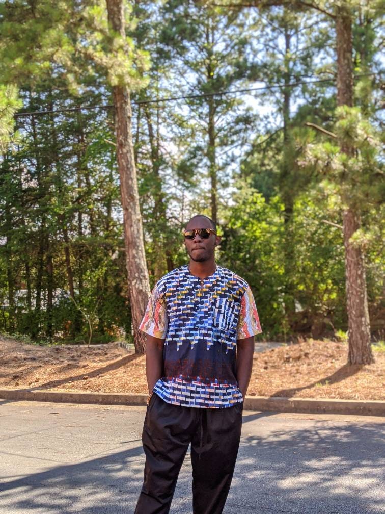 Dashiki Splash Ankara Kitenge Shirt/African Mens Shirt size L 48".