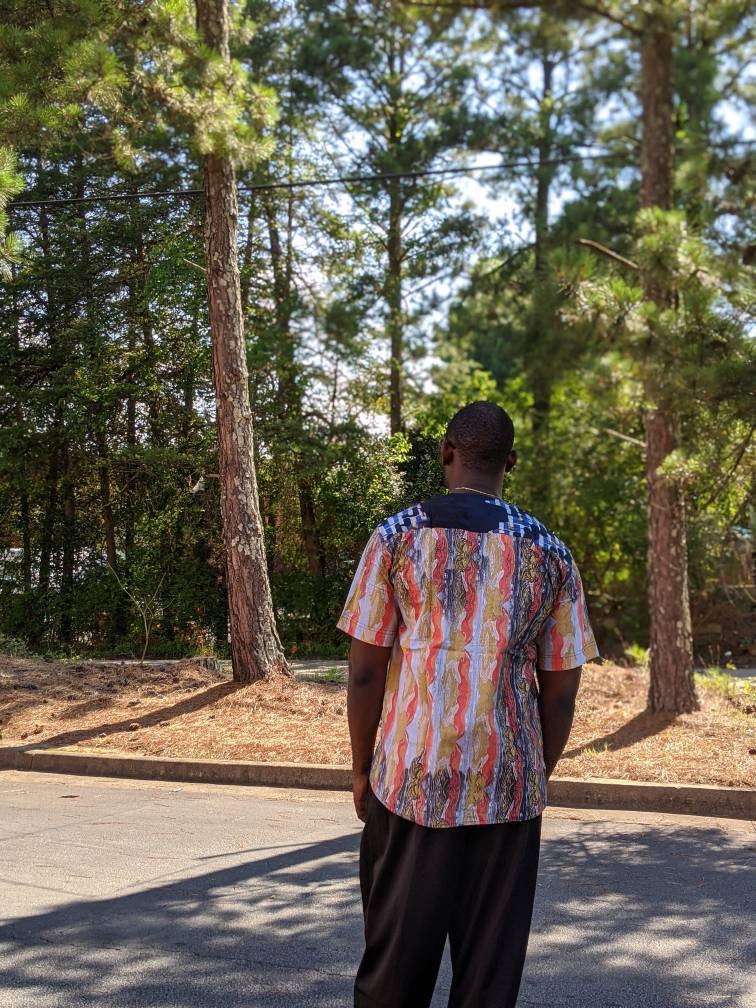 Dashiki Splash Ankara Kitenge Shirt/African Mens Shirt size L 48".