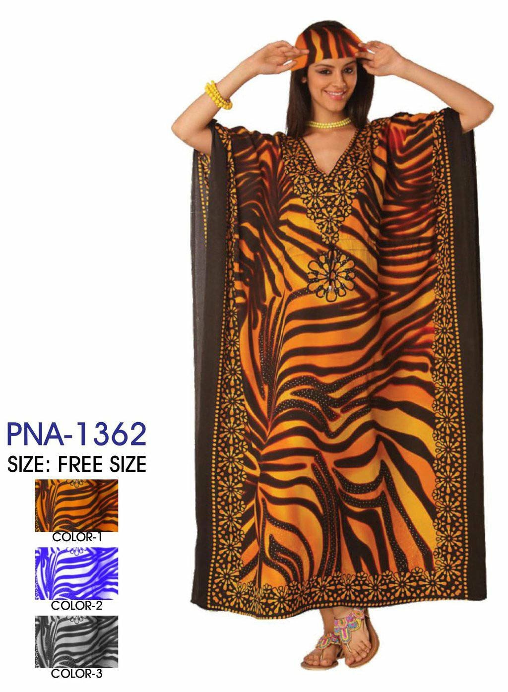 Women's Colorful Lady Figure Print Long Kaftan Dress - One Size