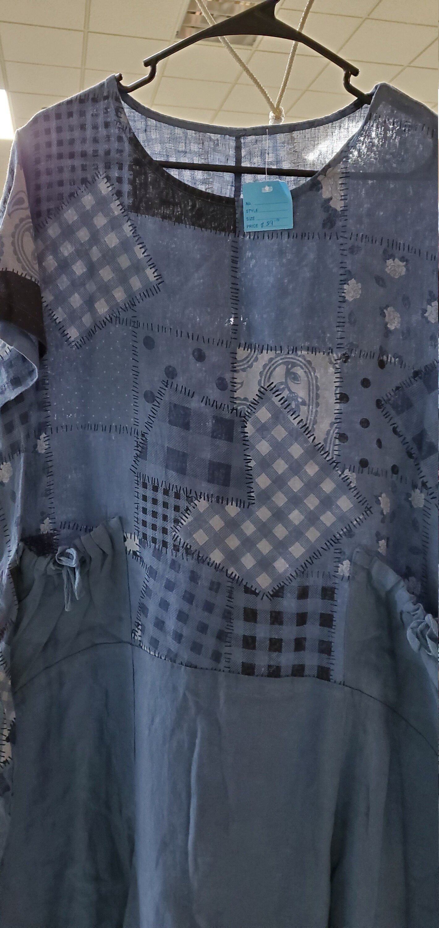 Patch Quilted Italian Linen Dress fits upto Bust 46".