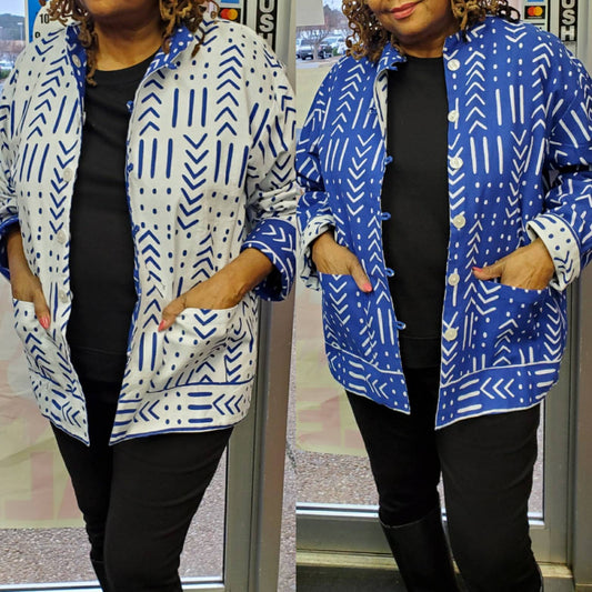 Mudcloth Print Reversible Unisex Jacket, African Print Ankara Jacket.