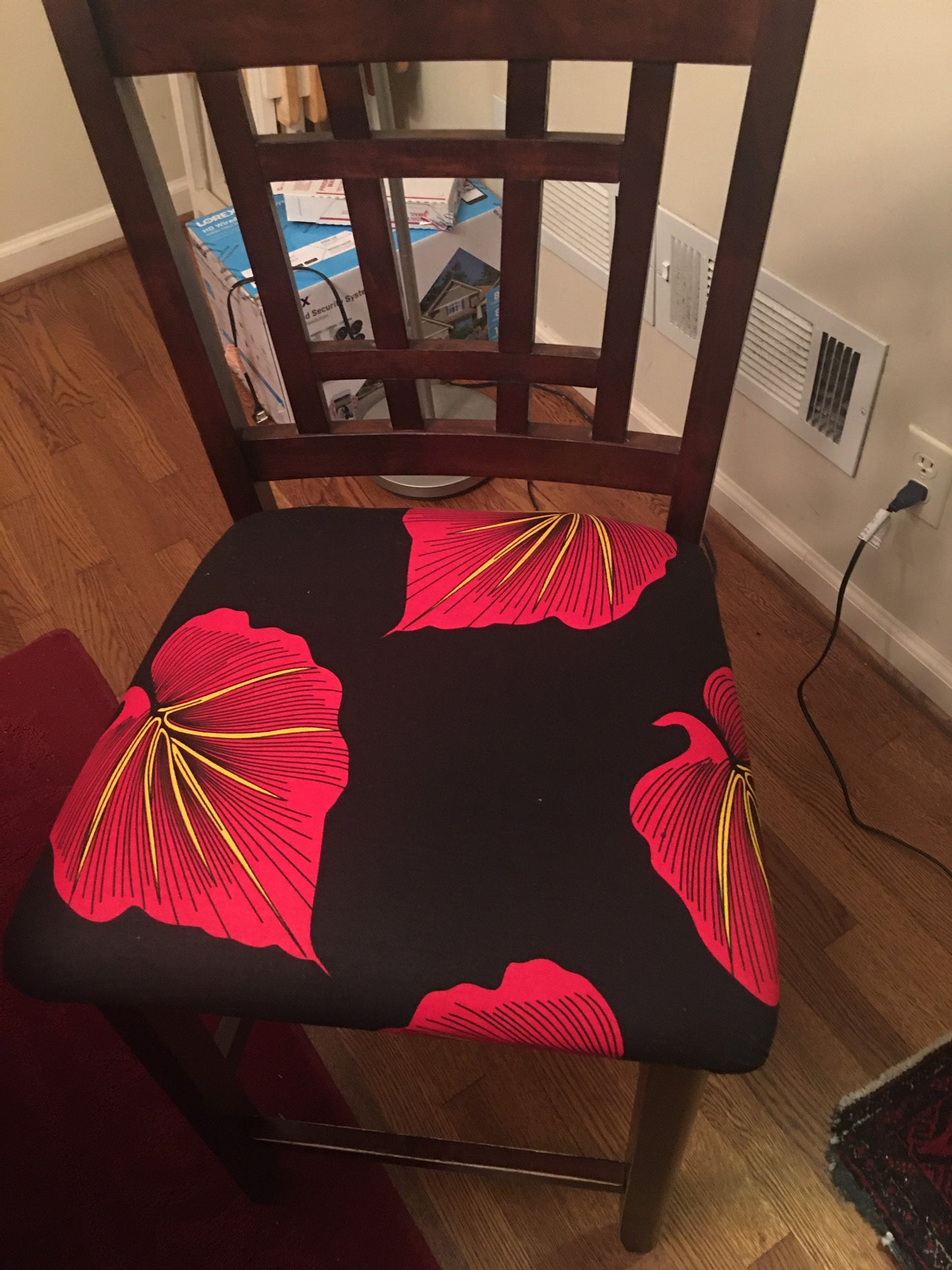 Wholesale Floral Red Ankara Fabric, bold African Print Leafy Red & Black 4 yards.