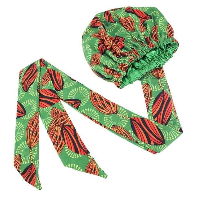 African Print Ankara Bonet Turban Headwrap with Long double layer ribbon.