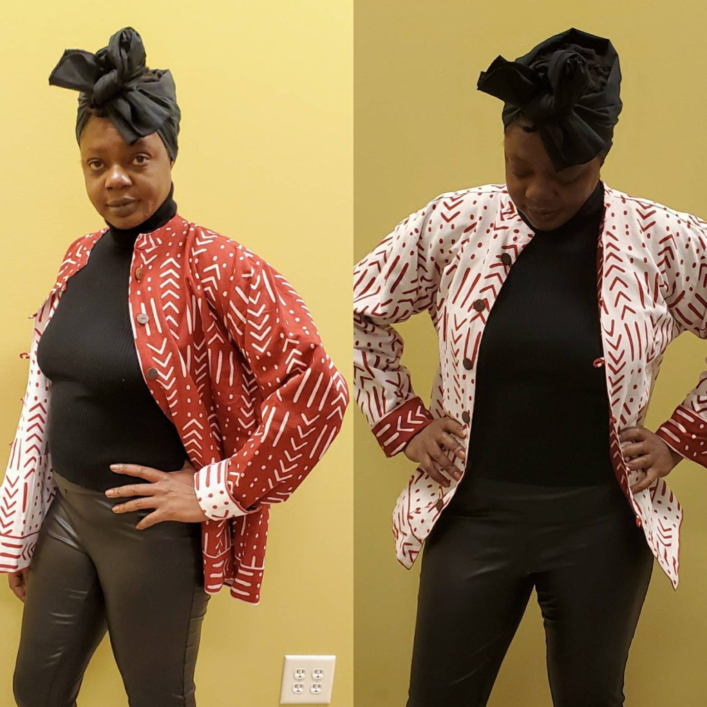 Mudcloth Print Reversible Unisex Jacket, African Print Ankara Jacket.