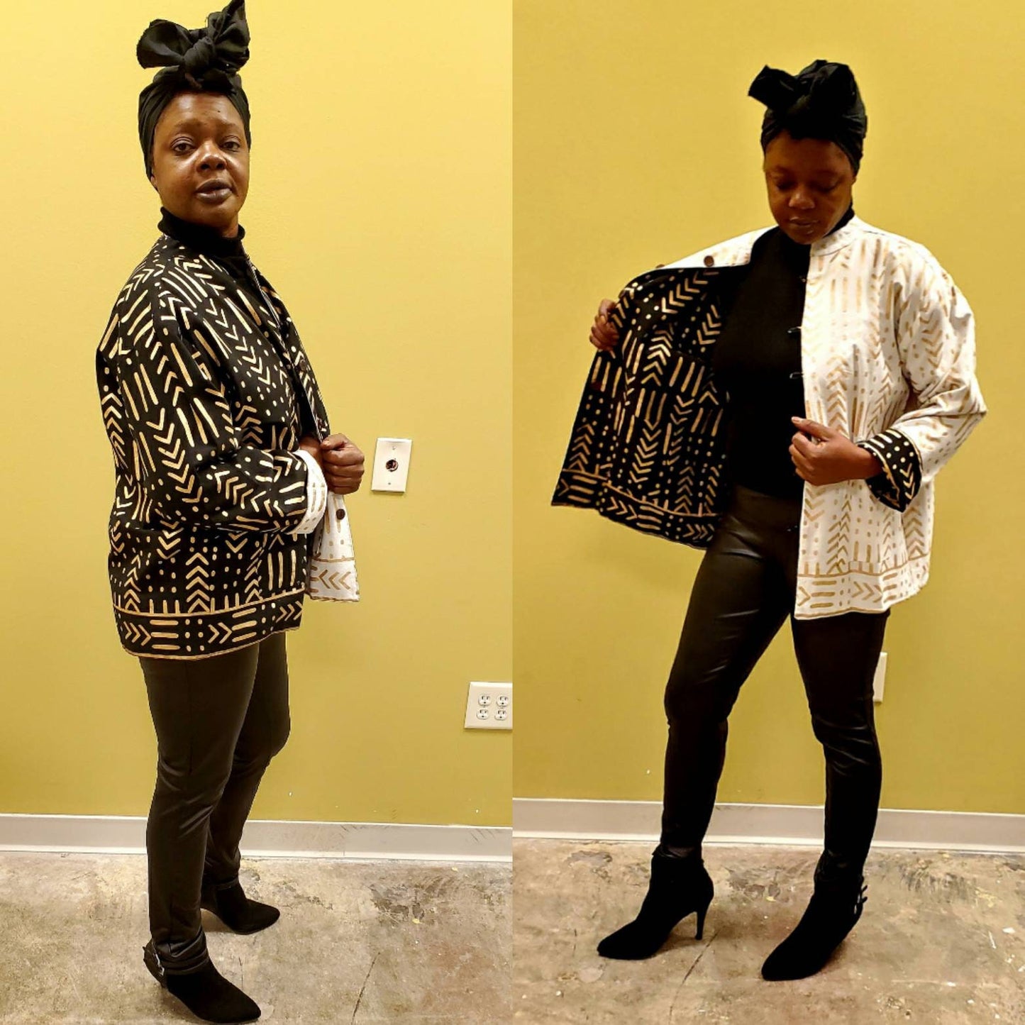 Mudcloth Print Reversible Unisex Jacket, African Print Ankara Jacket.