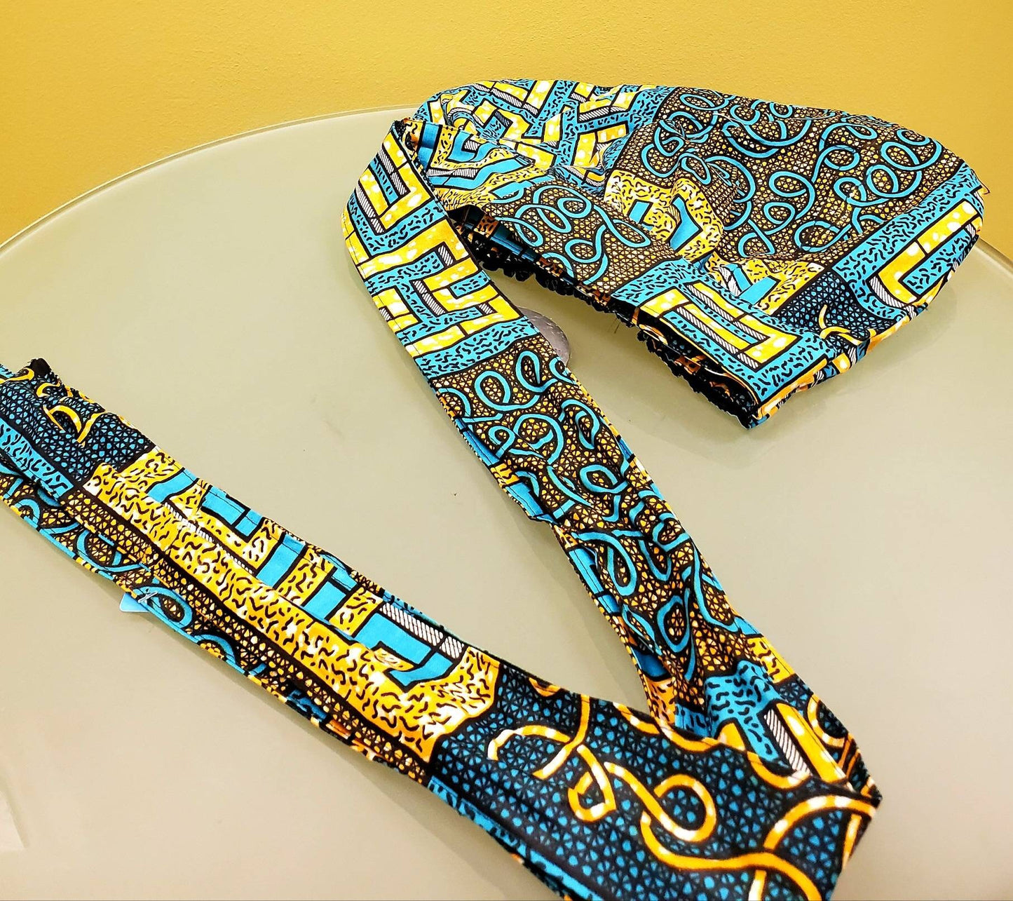 African Print Ankara Bonet Turban Headwrap with Long double layer ribbon.
