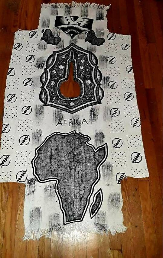 Mudcloth Bambara Bogolan Short Poncho/white Woven original Mudcloth open both sides.