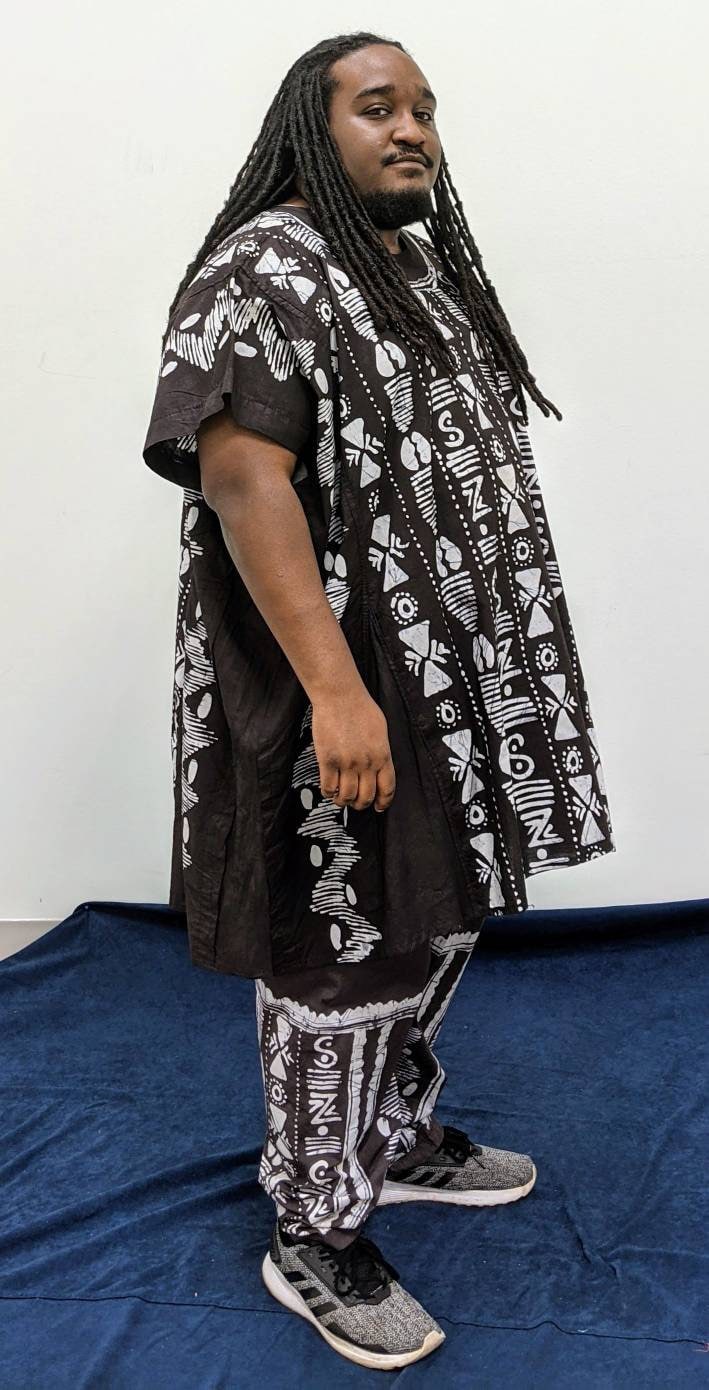 Big & Tall Mens Batik /Adire handmade in Nigeria, 100% cotton 2pc Suit, size: 6XL