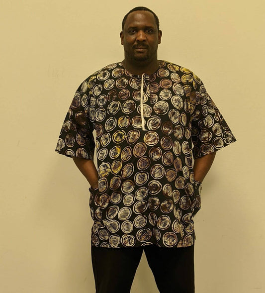 Big and Tall African Mens Khaki Dashiki Shirt. 58" 4XL
