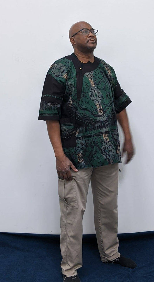 African Splash Shirt, Adire Batik Big & Tall Men 58" 3XL