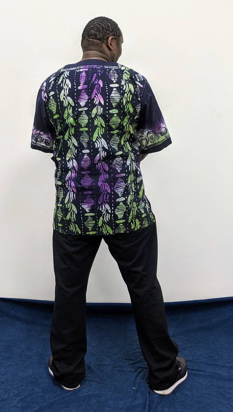 African Splash Shirt, Adire Batik Big & Tall Men 58" 3XL