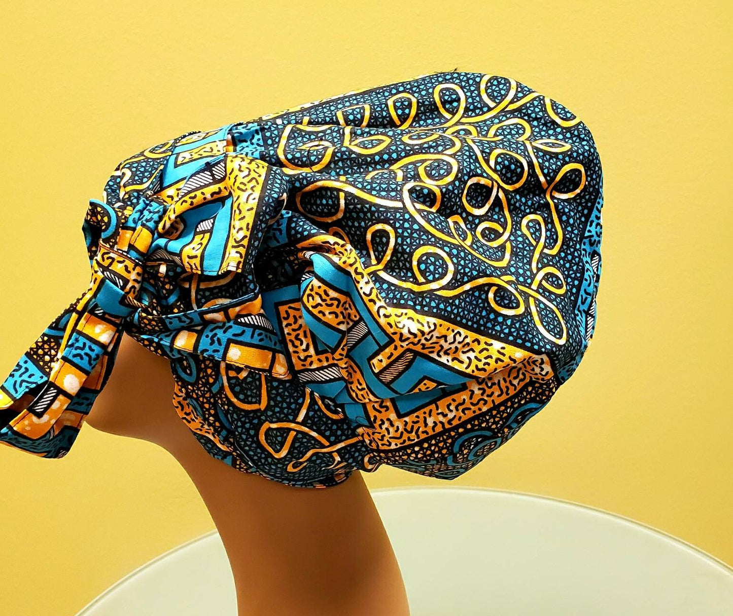 African Print Ankara Bonet Turban Headwrap with Long double layer ribbon.