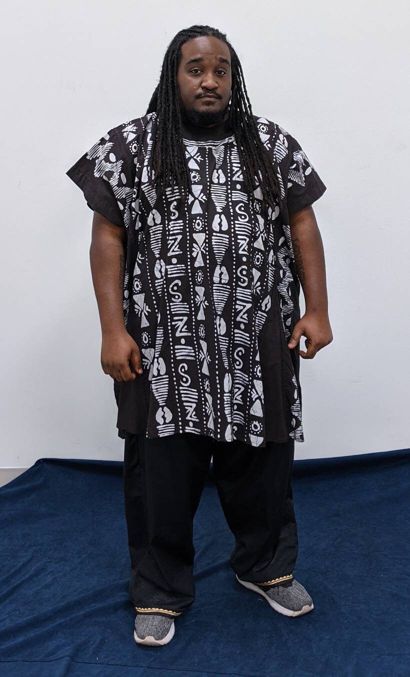 Big & Tall Mens Batik /Adire handmade in Nigeria, 100% cotton 2pc Suit, size: 6XL