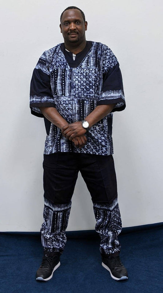Big & Tall Mens Batik /Adire handmade in Nigeria, 100% cotton 2pc Suit, size: 6XL