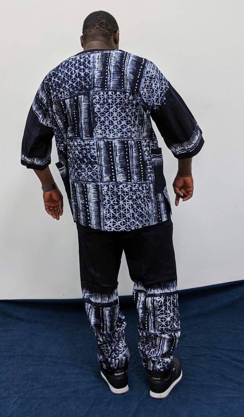 Big & Tall Mens Batik /Adire handmade in Nigeria, 100% cotton 2pc Suit, size: 6XL