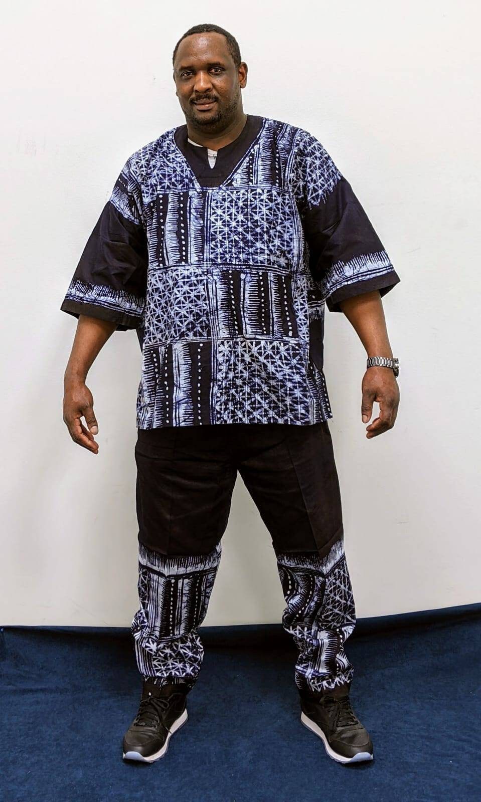 Big & Tall Mens Batik /Adire handmade in Nigeria, 100% cotton 2pc Suit, size: 6XL