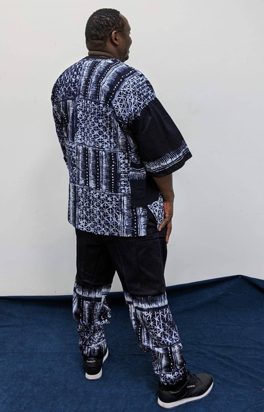 Big & Tall Mens Batik /Adire handmade in Nigeria, 100% cotton 2pc Suit, size: 6XL