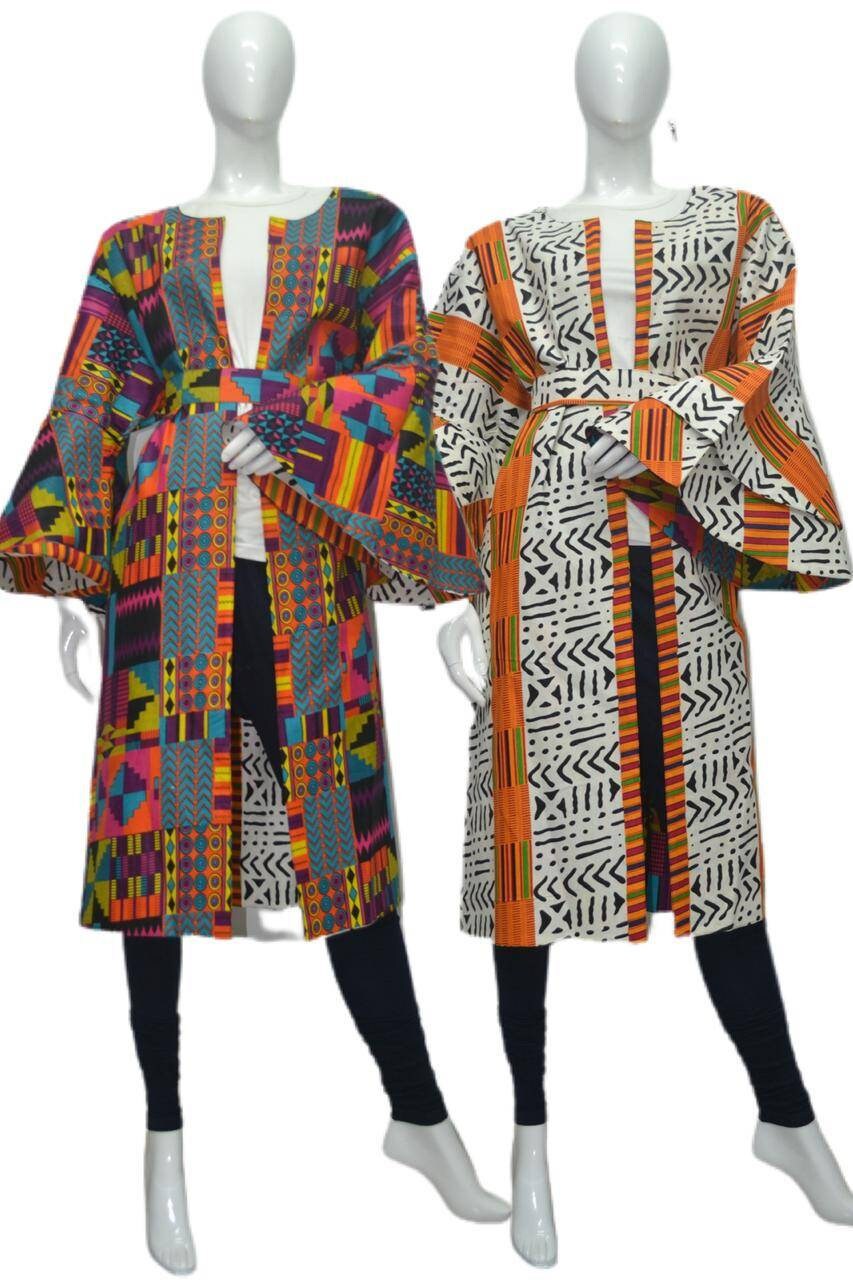 Reversible Ankara Kimono Jacket, African Print Reversible Overcoat/Duster with a belt.