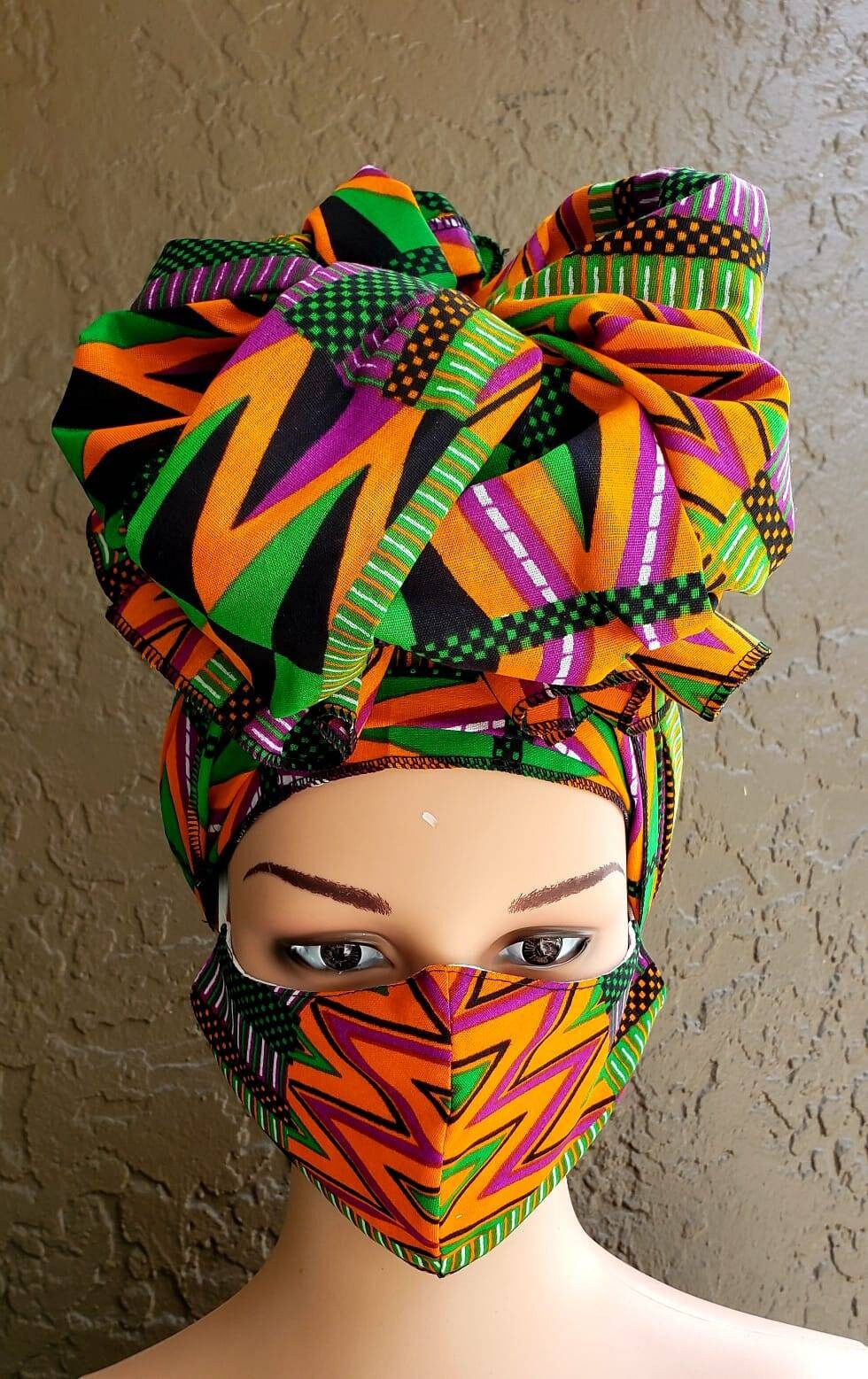 Traditional Kente Headwraps, no masks.