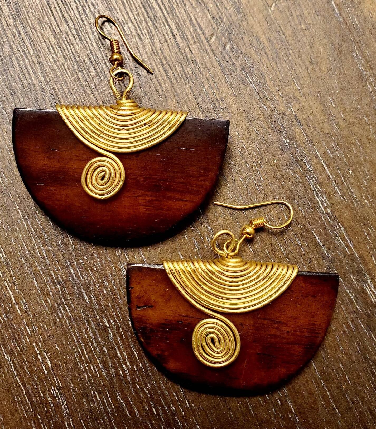 African inspired bone earrings/Hald Moon Bone Earrings/Ethnic jewelry 2"x1.5".