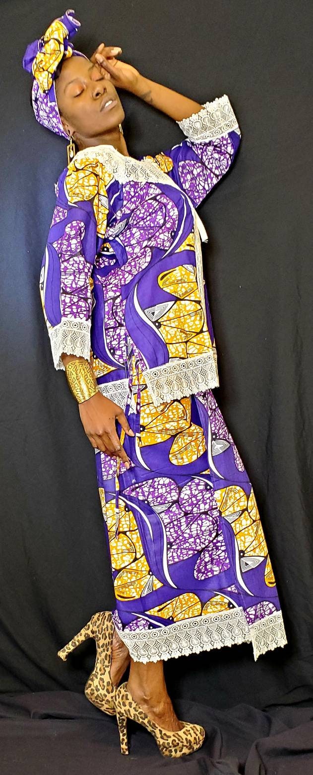 African Traditional Women Skirt Set Printed Kente Wax Lace Gele Head Wrap