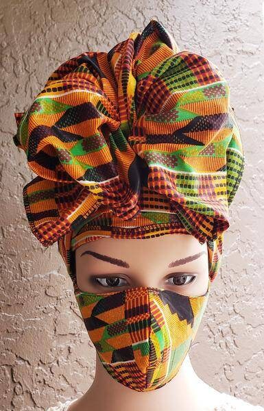 Traditional Kente Headwraps, no masks.