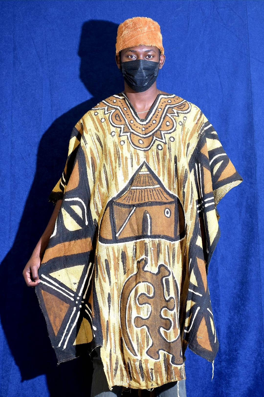 African Mudcloth Bambara Bogolan Grand Bubu Full Poncho Kaftan, Finest Quality/Men/Unisex
