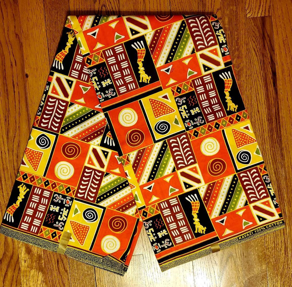 Orange Kente Fabric/African Print Cotton Fabric/Ankara Fabric by yard/ 6yds.