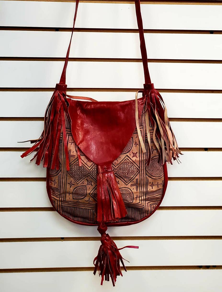 Exclusive Small Fringe Leather Bag/handmade in Mali.