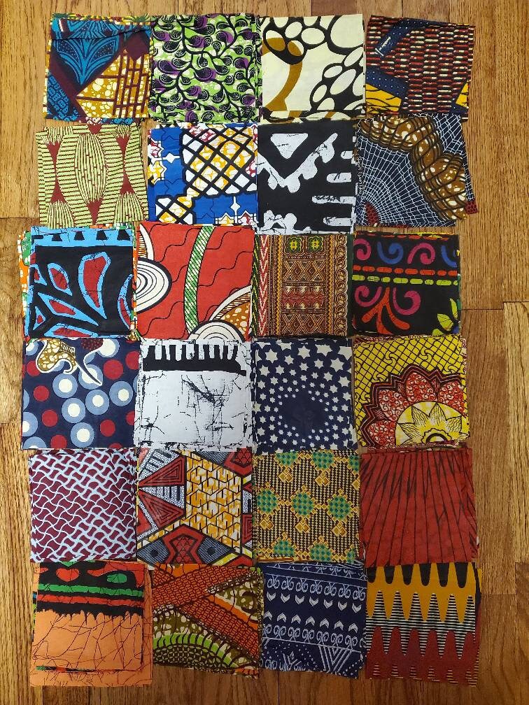 45 Pack Bulk 5"x5" squares Ankara/African Print Fabrics Assorted.