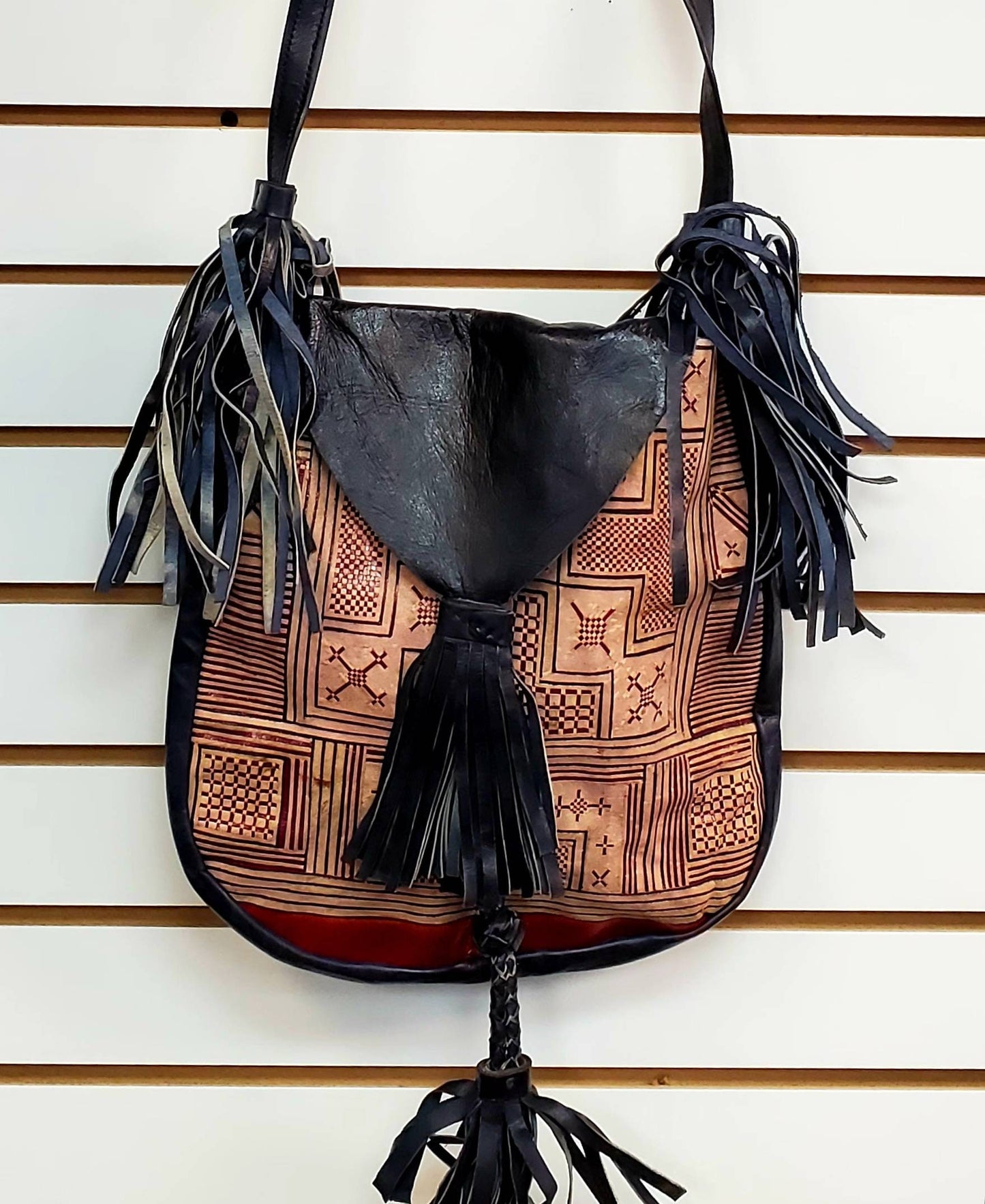 Exclusive Small Fringe Leather Bag/handmade in Mali.