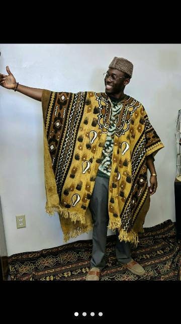 Bogolan African Mudcloth Poncho Scarf, split in the middle and both sides 100% Cotton made in Mali. UNISEX