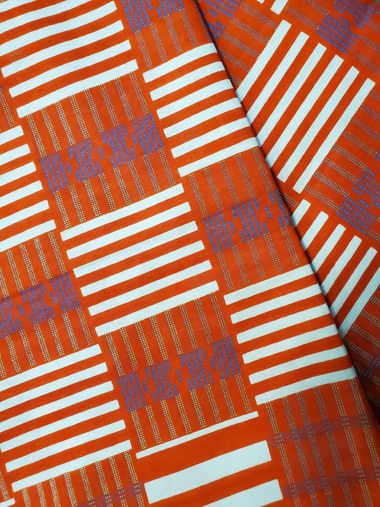 Kente Salmon Orange/African Print Ankara 4 yards 100% cotton.