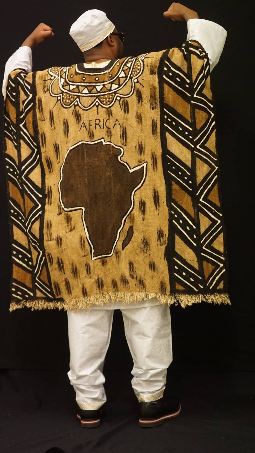 Bogolan African Mudcloth Poncho Scarf, split in the middle and both sides 100% Cotton made in Mali. UNISEX