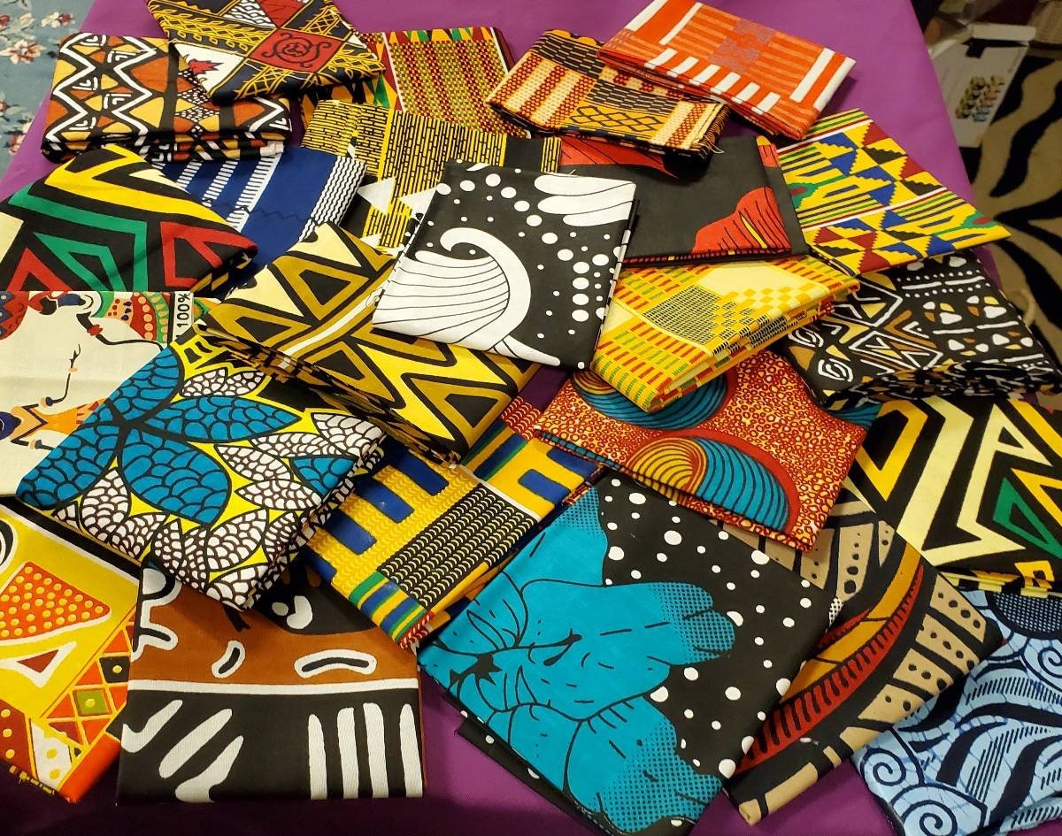 Quilting Fat Quarter Random Ankara African Print Fabric, 100% Cotton. Approx 18"×20".