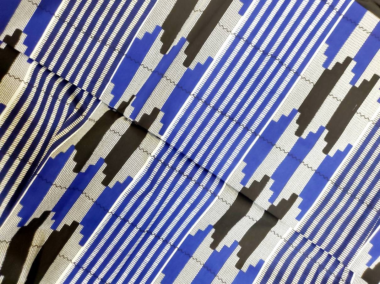 Kente Print Fabric Indigo Blue/Ankara Wholesale 48" Bulk.