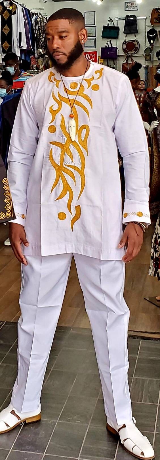 White and Gold African Men kaftan XL/2XL/Men Wedding wear/ traditional men attire with
