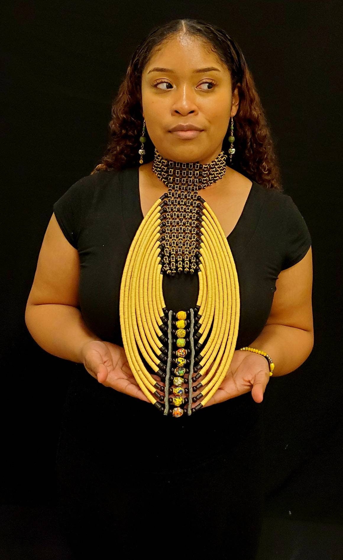 Exotic Chunky African Necklace with Trade Beads. ( Length varies between 13 to 16 inches )