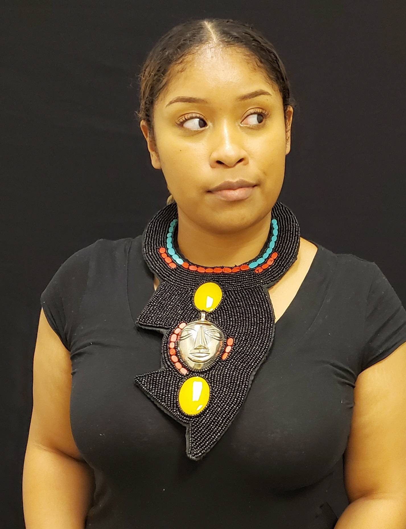 African Bibb Necklace with a mask. 10 inches.