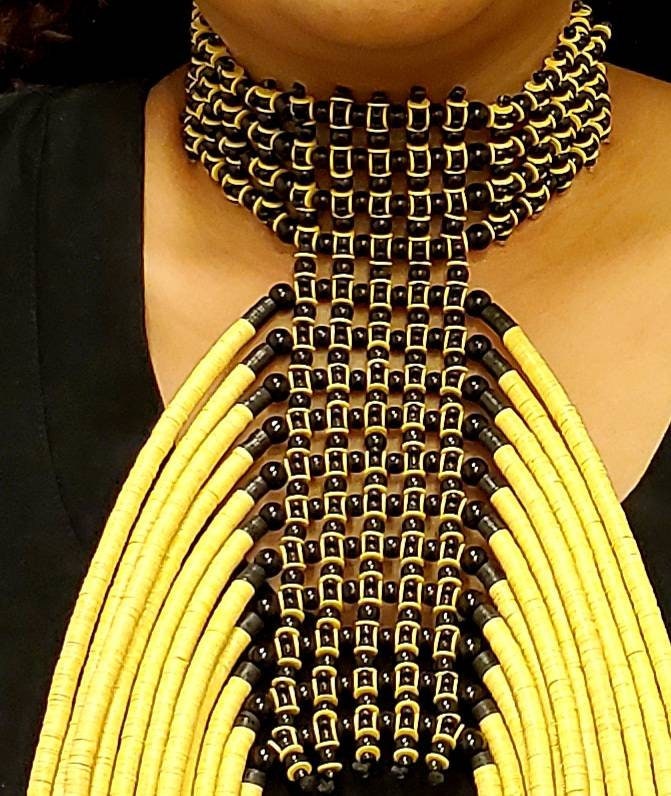 Exotic Chunky African Necklace with Trade Beads. ( Length varies between 13 to 16 inches )
