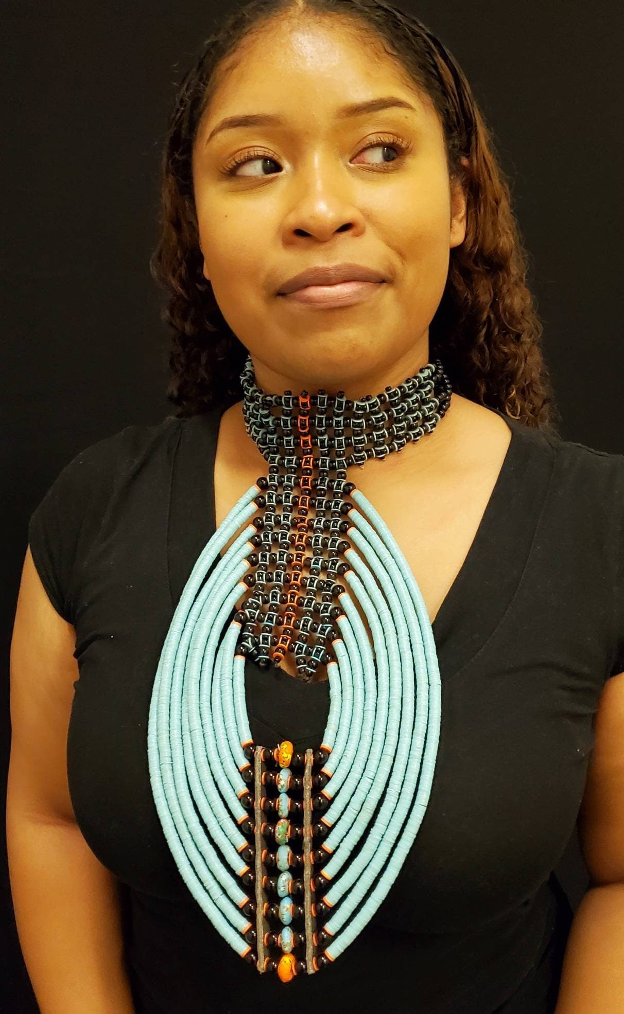 Exotic Chunky African Necklace with Trade Beads. ( Length varies between 13 to 16 inches )